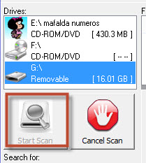 Start scan for deleted RAW images